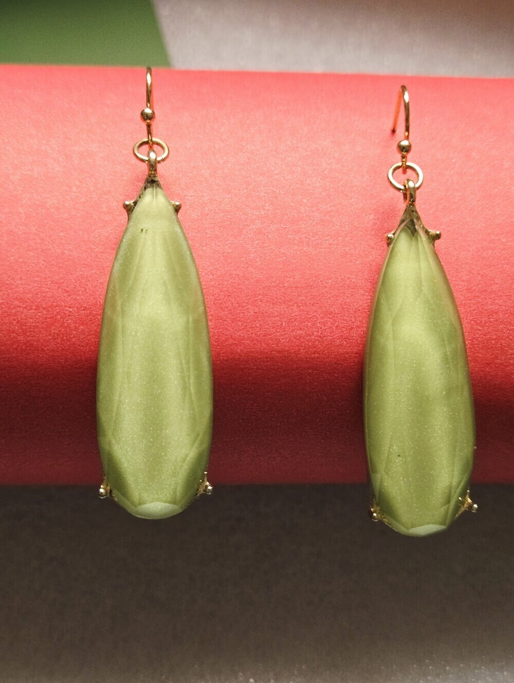 Fashion Jewelry Light Green Teardrop Dangle Earrings - Gold Hooks